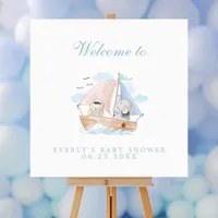 Nautical Elephant Bear Watercolor Boat Baby Shower Foam Board