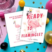 Modern Funny Pink Flamingo Birthday Party Invitation