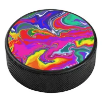 Rainbow River Fluid Art Hockey Puck