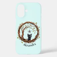 Cute Black Kitten Watching a Star iPhone 16 Case