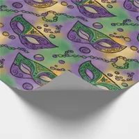 Mardi Gras Masks and Beads Purple Green Yellow Wrapping Paper