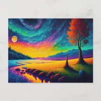 Colorful Surreal Nighttime Landscape Postcard