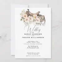 Rustic Blush Watercolor Saddle & Wildflowers  Invitation
