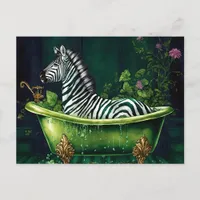 Funny Zebra in a Green Bathtub Postcard