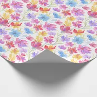 Abstract Watercolor Style Flowers Pink Blue Yellow Wrapping Paper