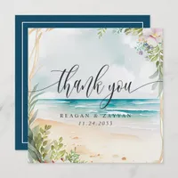 Watercolor Beach Summer Wedding  Thank You Card