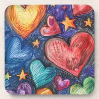 Hand Drawn Hearts & Stars Beverage Coaster