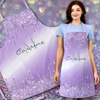 Monogram Metallic Violet Purple Dripping Glitter Apron