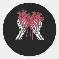 Funny Valentine Skeleton Heart Hands Classic Style Classic Round Sticker