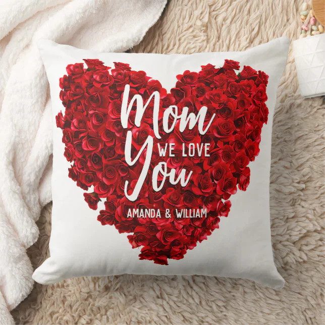 Red Roses Heart Love You Mom Mother's Day Throw Pillow