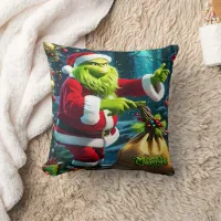 The Grinch happily gets ready for Christmas Throw Pillow