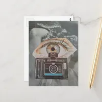 Retro Camera Eyeball and Snake surreal collage art Postcard
