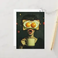 Surreal Breakfast Woman With a Flying Tomatos Postcard