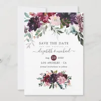 Bordeaux - Burgundy Floral Wedding Save The Date