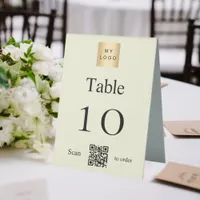 Beige black business logo QR code table number Table Tent Sign