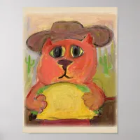 Cowboy Taco Cat Folk Painting Western Art  Poster