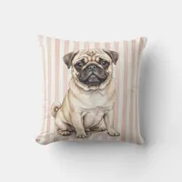 Watercolor Pug Dog Pillow Cover