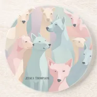 Dog Pattern Pastel Colors Minimalist Illustration Coaster