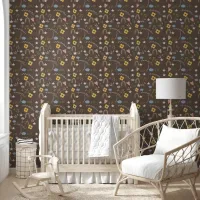 Cute Stars Floral Hearts Rainbows & Brown Nursery Wallpaper