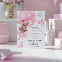 We Can Bearly Wait Pink Baby Shower Invitation