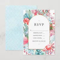 Teal and Coral Summer Beach Wedding RSVP Card