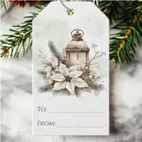 Rustic Watercolor Lantern and Pine Christmas Gift Tags