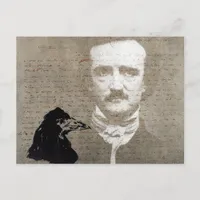 Poe And The Raven Grunge Digital Art Postcard