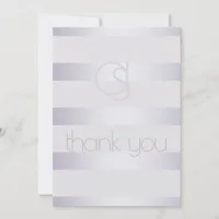 Monogrammed Violet Silvery Shimmer Stripes Thank You Card