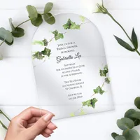 Green English Ivy Vine Watercolor Bridal Shower Acrylic Invitations