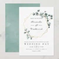 Watercolor Eucalyptus Geometric Wedding Invitation