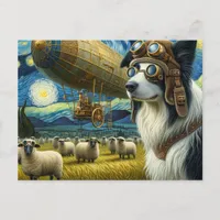 Steampunk Border Collie With Sheep  Postcard