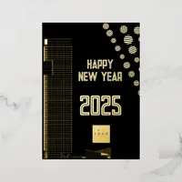 Business happy New Year 2025 urban square logo Foil Holiday Card