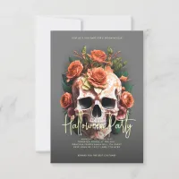 Floral Skull Dark grey Halloween Party Invitation