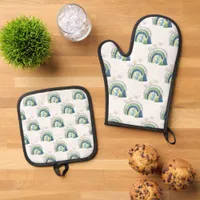 Watercolor Rainbow Pattern Oven Mitt & Pot Holder Set