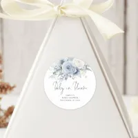 Modern Dusty Blue Florals Baby in Bloom Shower Classic Round Sticker