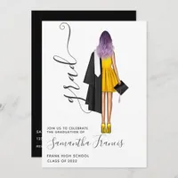 Black, Purple and Gold Girl Graduation Party Invit Invitation