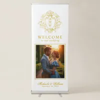 Vintage Regency Monogram Crest Wedding Welcome Retractable Banner