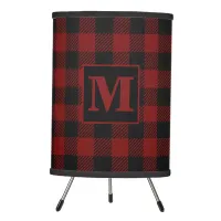 Rustic Farmhouse Monogram Red Buffalo Plaid Tripod Lamp