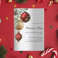 Silver red gold baubles Christmas Party Invitation