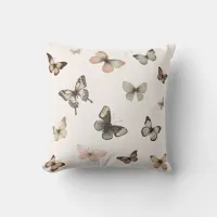 Cute Neutral Butterflies, Muted Tones Pale Pink Throw Pillow