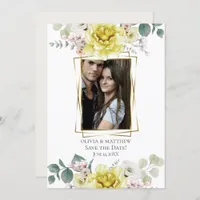 Save the Date | Sunshine Yellow Peony Flowers Invitation