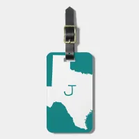 Monogrammed Teal and White Texas Luggage Tag