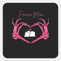 Mine Valentines Day Classic Skeleton Hands Hearts  Square Sticker
