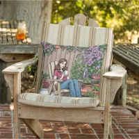 Relaxing Day | Women with Coffee, Cats and Plants Outdoor Pillow