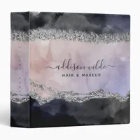 Signature Script Watercolor Purple Black Silver 3 Ring Binder