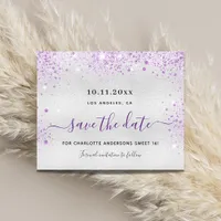 Sweet 16 silver purple budget save the date flyer