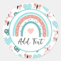 Personalized Rainbows, Butterflies and Hearts Classic Round Sticker