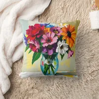 Pretty Floral Glass Vase Throw Pillow