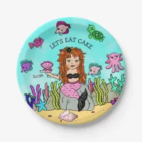 Pretty Pesonalized Pink and Black Mermaid Birthday Paper Plates