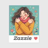 Love Yourself | Girl Hugging Herself Sticker